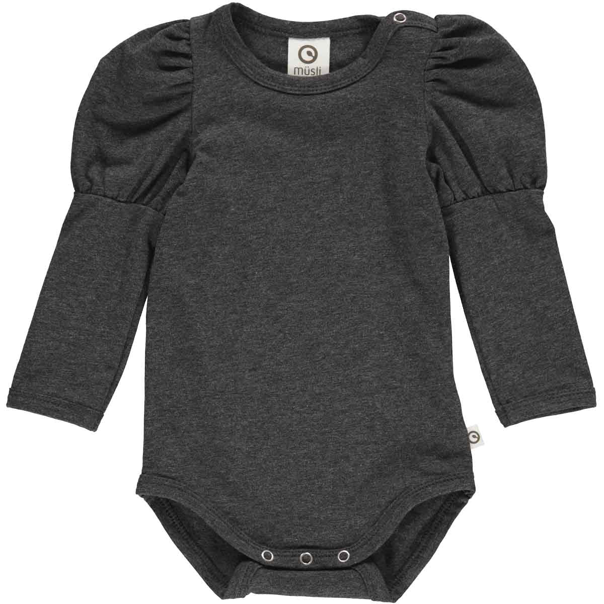 Cozy Me Iron Grey Bodysuit with Puff Sleeves