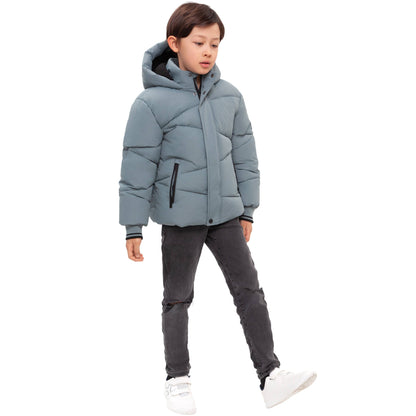 Slate Grid Fleece Lined Puffer Coat