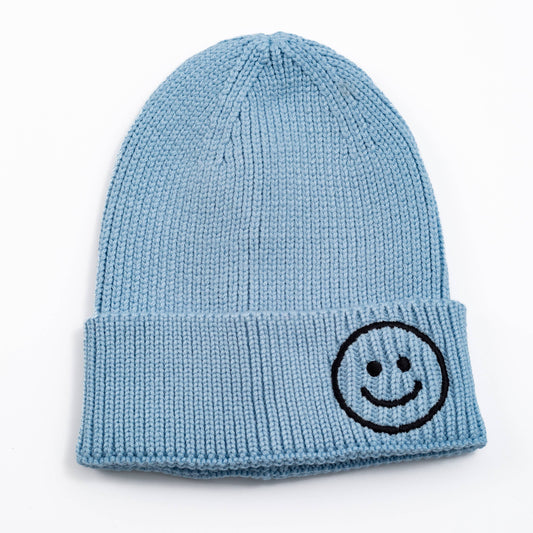 Blue Smiley Embroidered Beanie