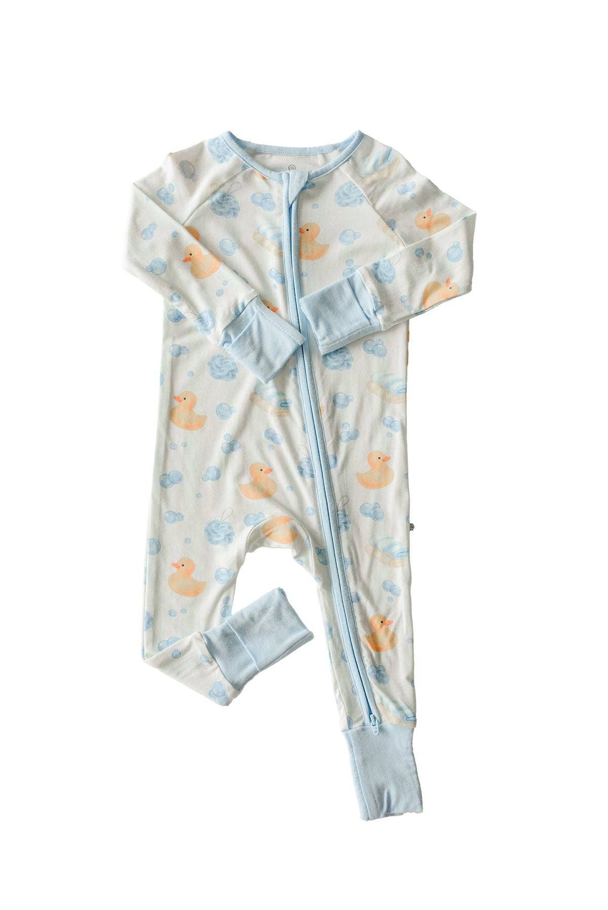 Bubble Duckies Blue Convertible Bamboo Zip Romper