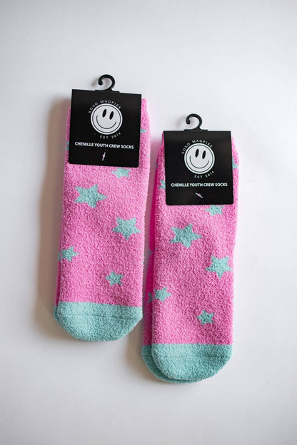 Pink + Aqua Star Fuzzy Socks