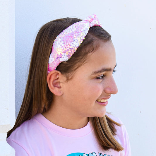 Pink Sequin Heart Knot Headband