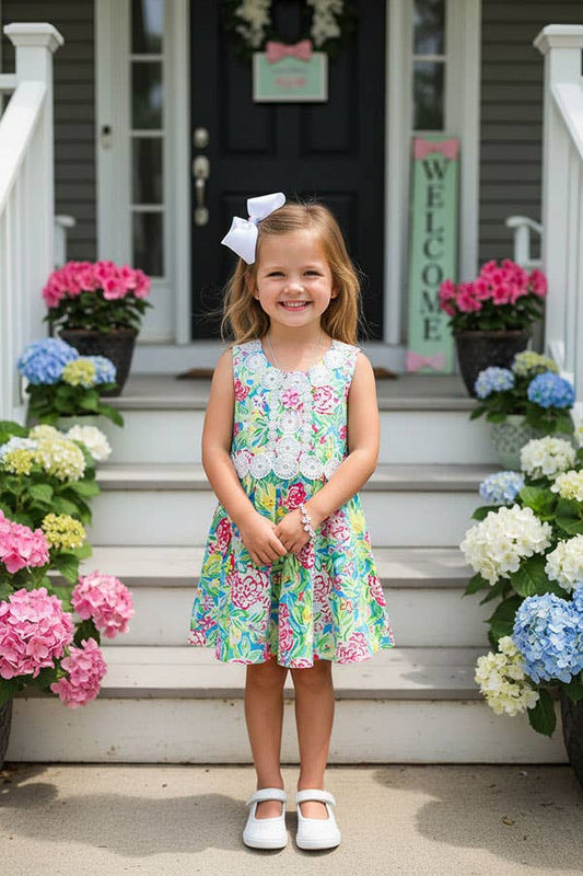 Lace Trim Bright Florals Dress (Baby)