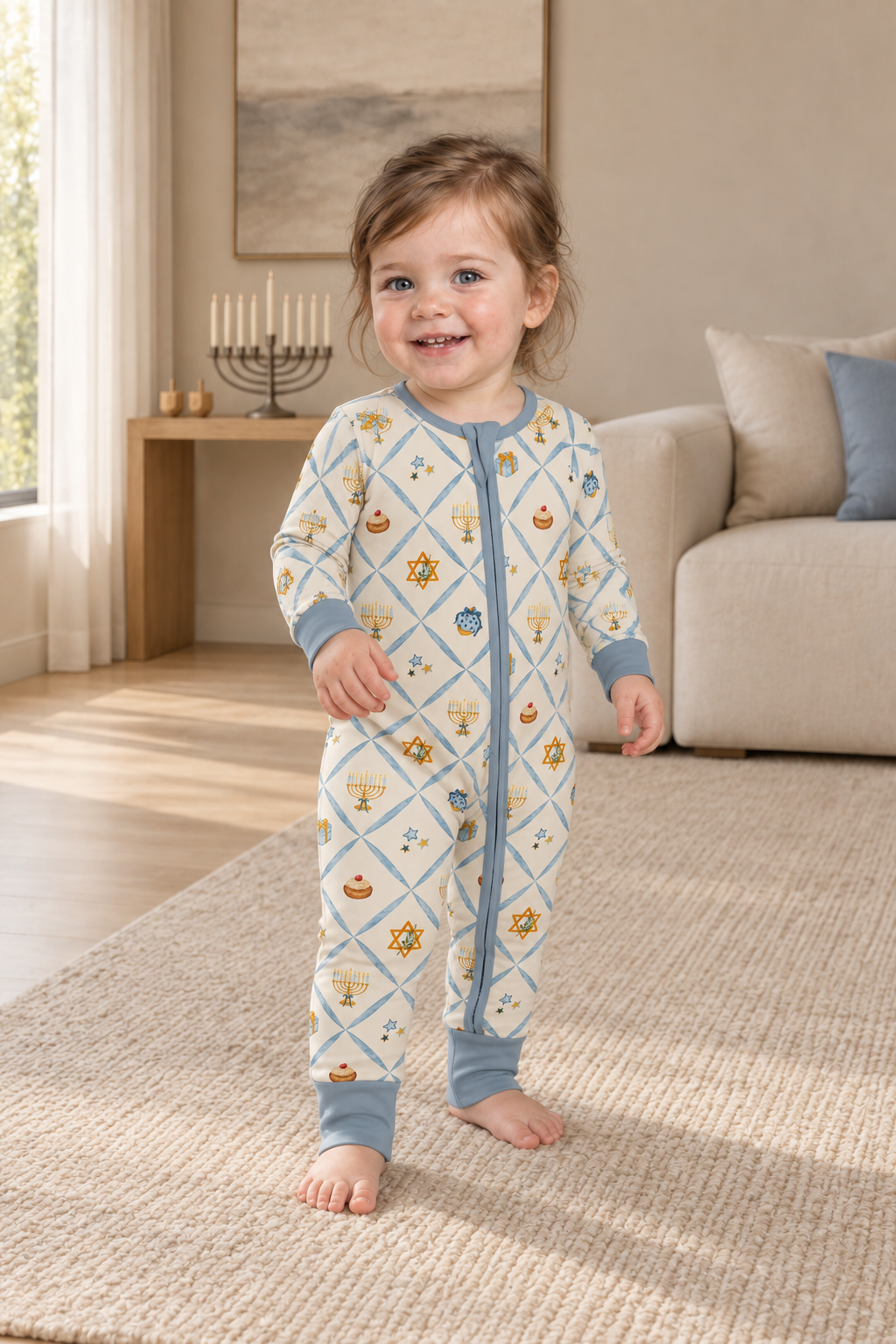Hanukkah Bamboo Convertible Zip Footie