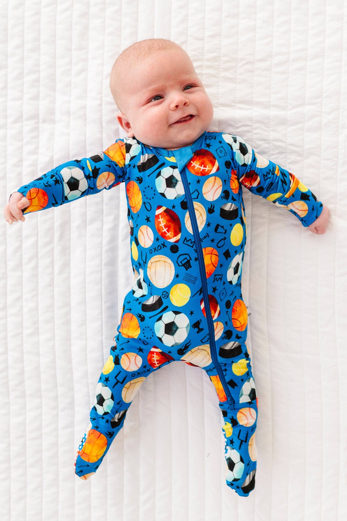 Blue Sports Bamboo Zipper Footie