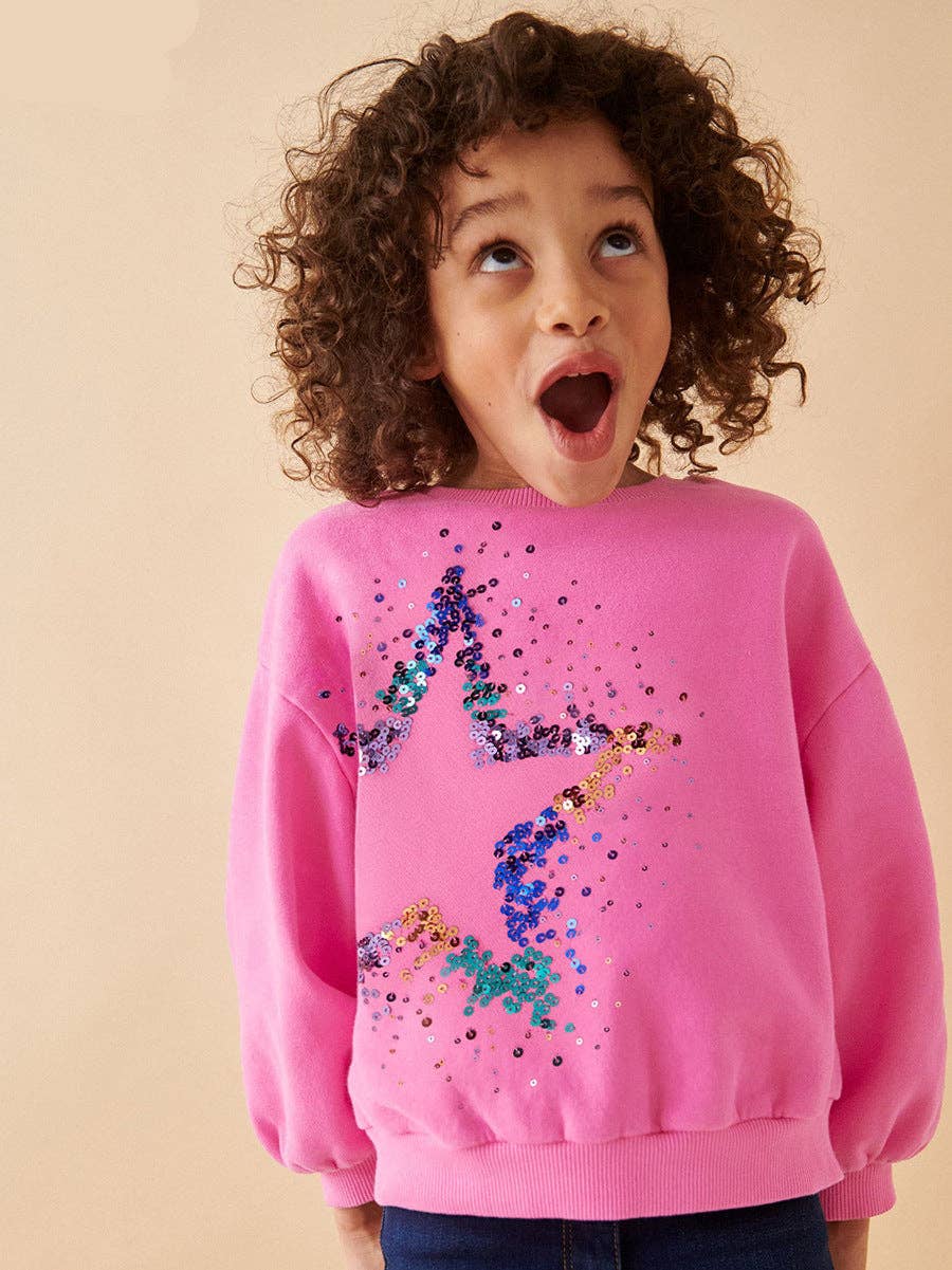 Multi Sequin Star Pink Pullover Sweatshirt