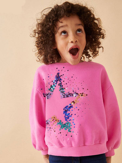 Multi Sequin Star Pink Pullover Sweatshirt