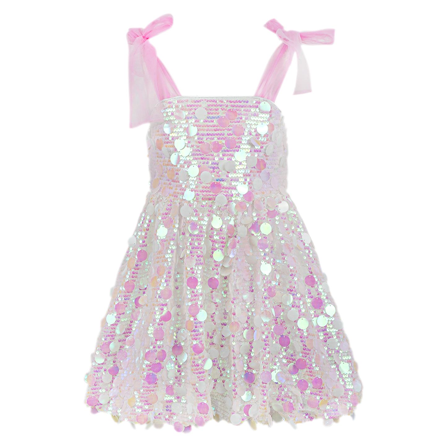 Bow Strap Iridescent Sequin Tulle Dress