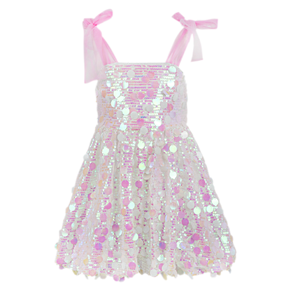 Bow Strap Iridescent Sequin Tulle Dress