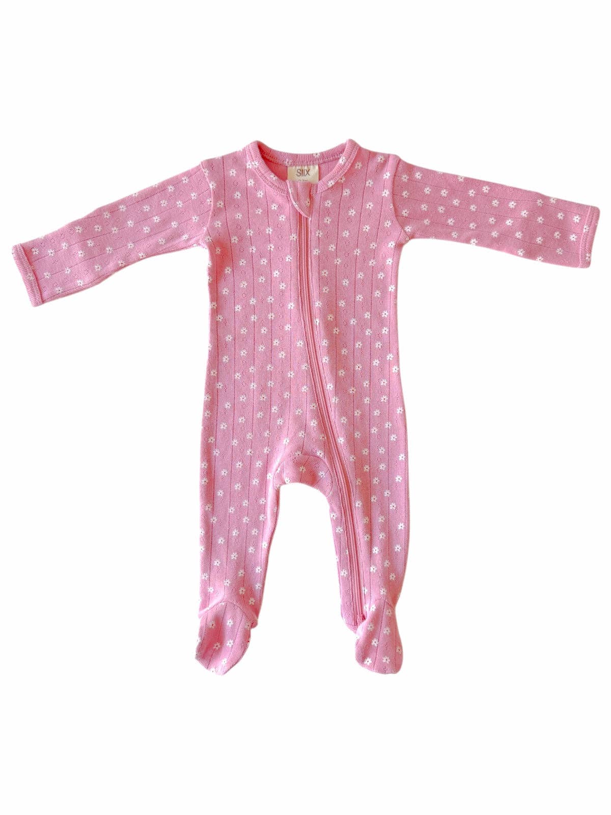 Pink Flower Organic Cotton Pointelle Zipper Footie