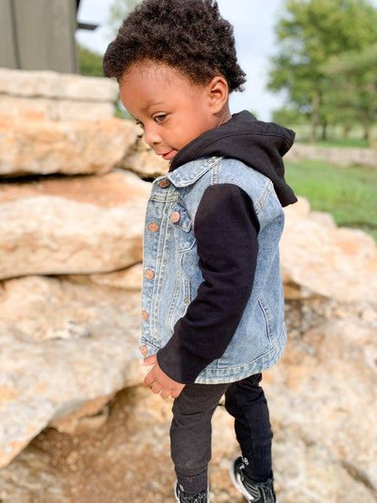 Black Hooded Denim Baby Jacket