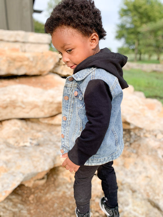 Black Hooded Denim Baby Jacket