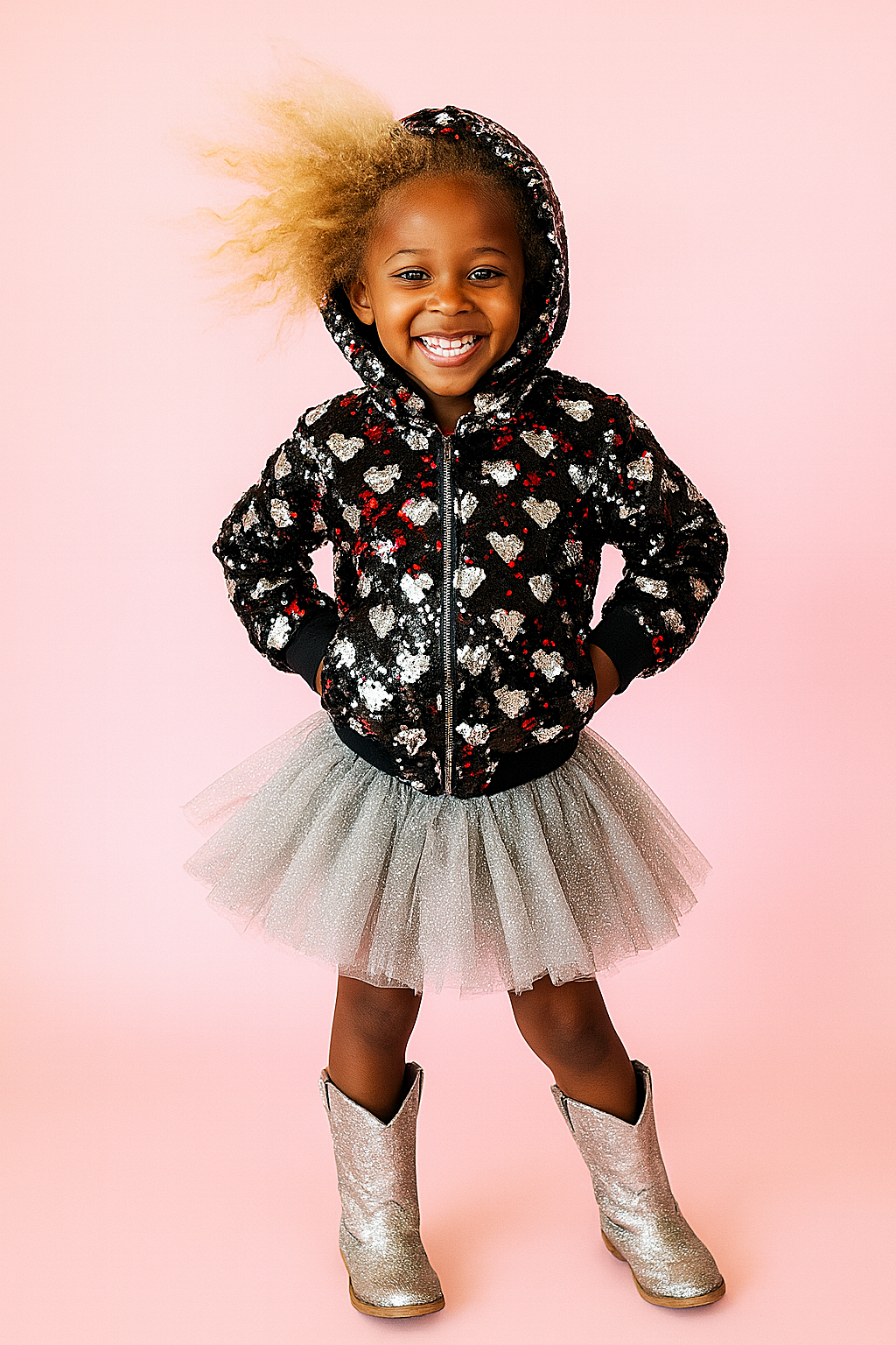 Sequin Heart Bomber Hoodie