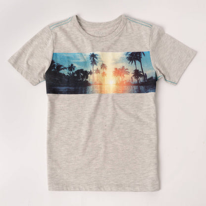 Grey Sunset Contrast Stitch Tee