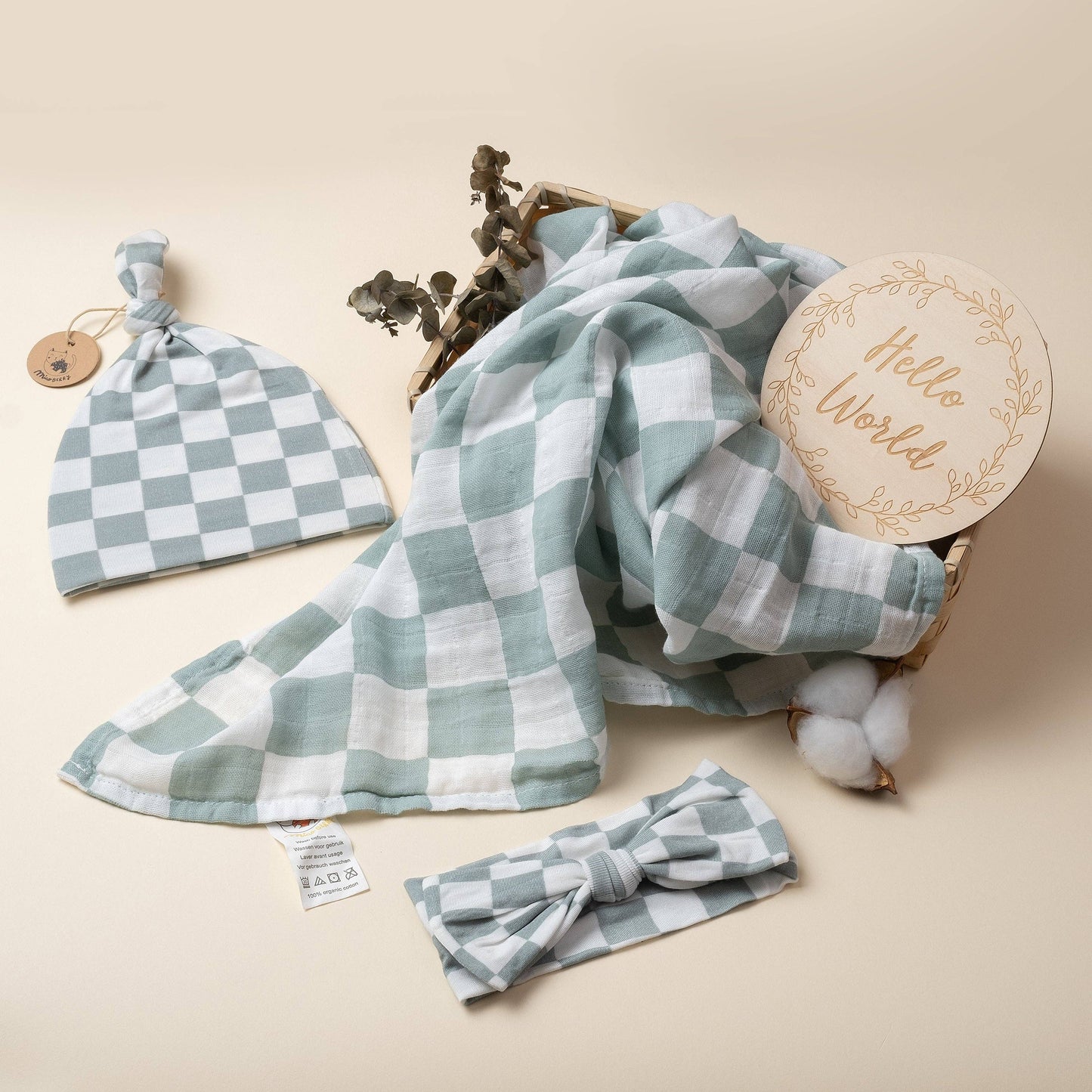 Sage Checkered Organic Cotton Swaddle Set