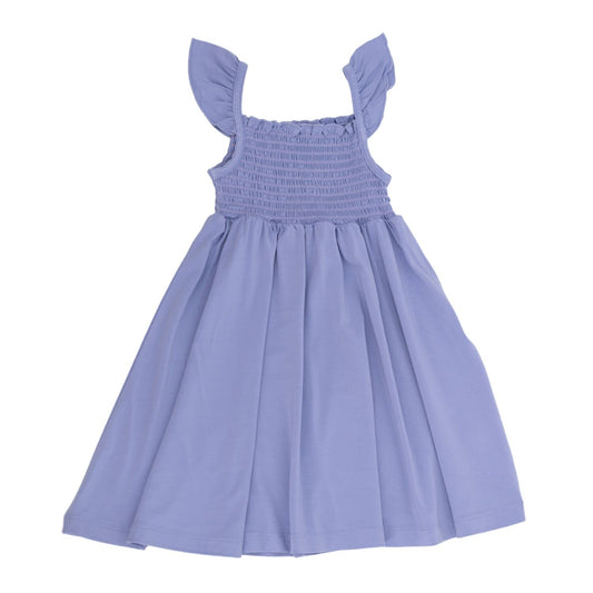 This dress is perfectly styled and oh so comfy! Features a sweet ruffle flutter sleeve and smocked bodice. Made with our signature bamboo fabric and tagless label for total comfort!  Machine washable and dryable.  95% Viscose from Bamboo 5% Spandex.