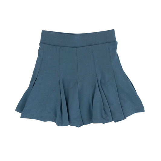 This pleated skort is as comfortable as it is cute. Your little will LOVE wearing this skirt for every occasion! It's great paired with t-shirts, sweaters, and blouses! The built-in shorts allow them to play without worry. Made with our signature bamboo fabric and finished with our tagless, silk screen label for total comfort!  Machine washable and dryable.  95% Viscose from Bamboo 5% Spandex.