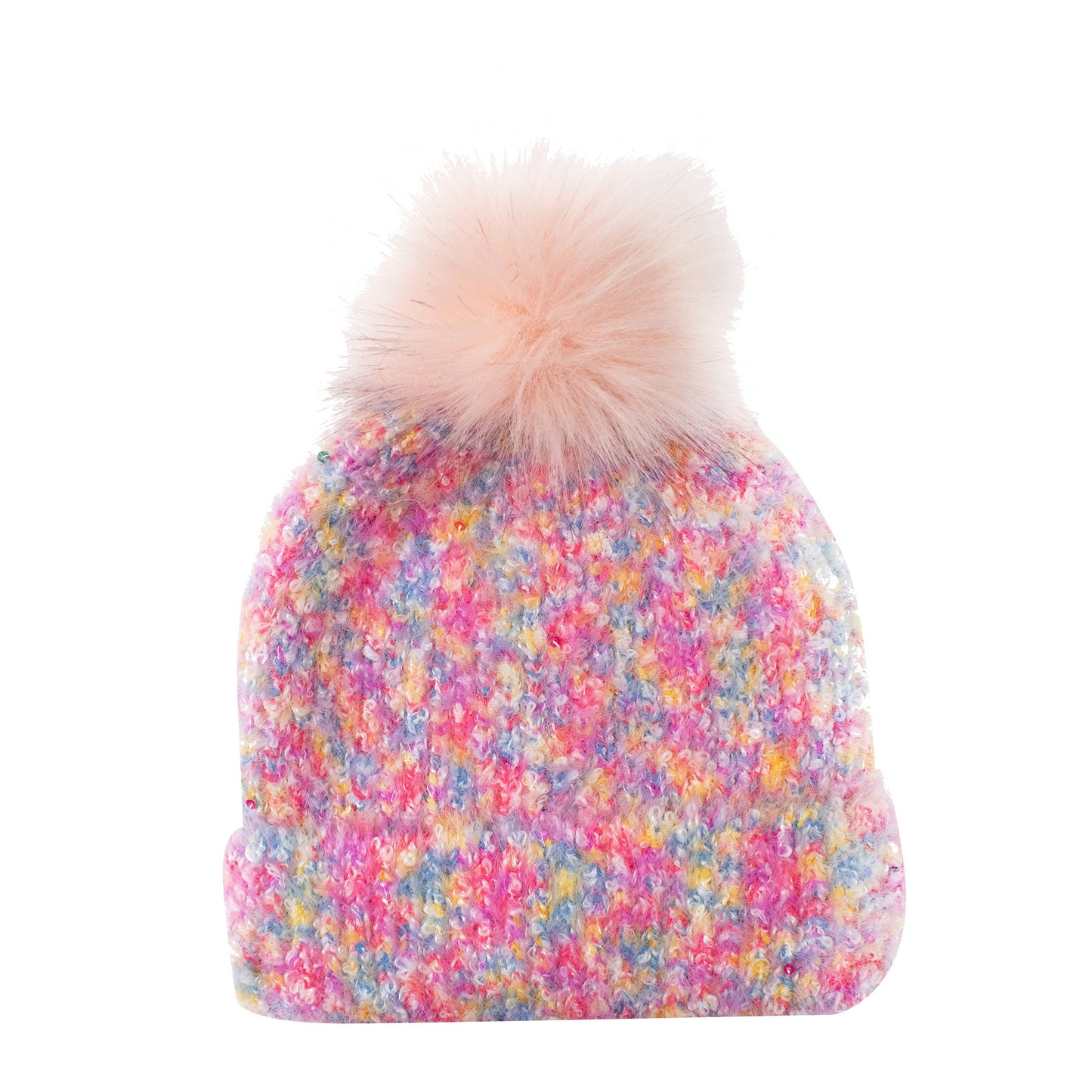 Pink Sequin Infused Pom Beanie