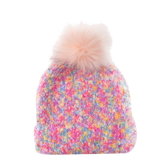 Pink Sequin Infused Pom Beanie