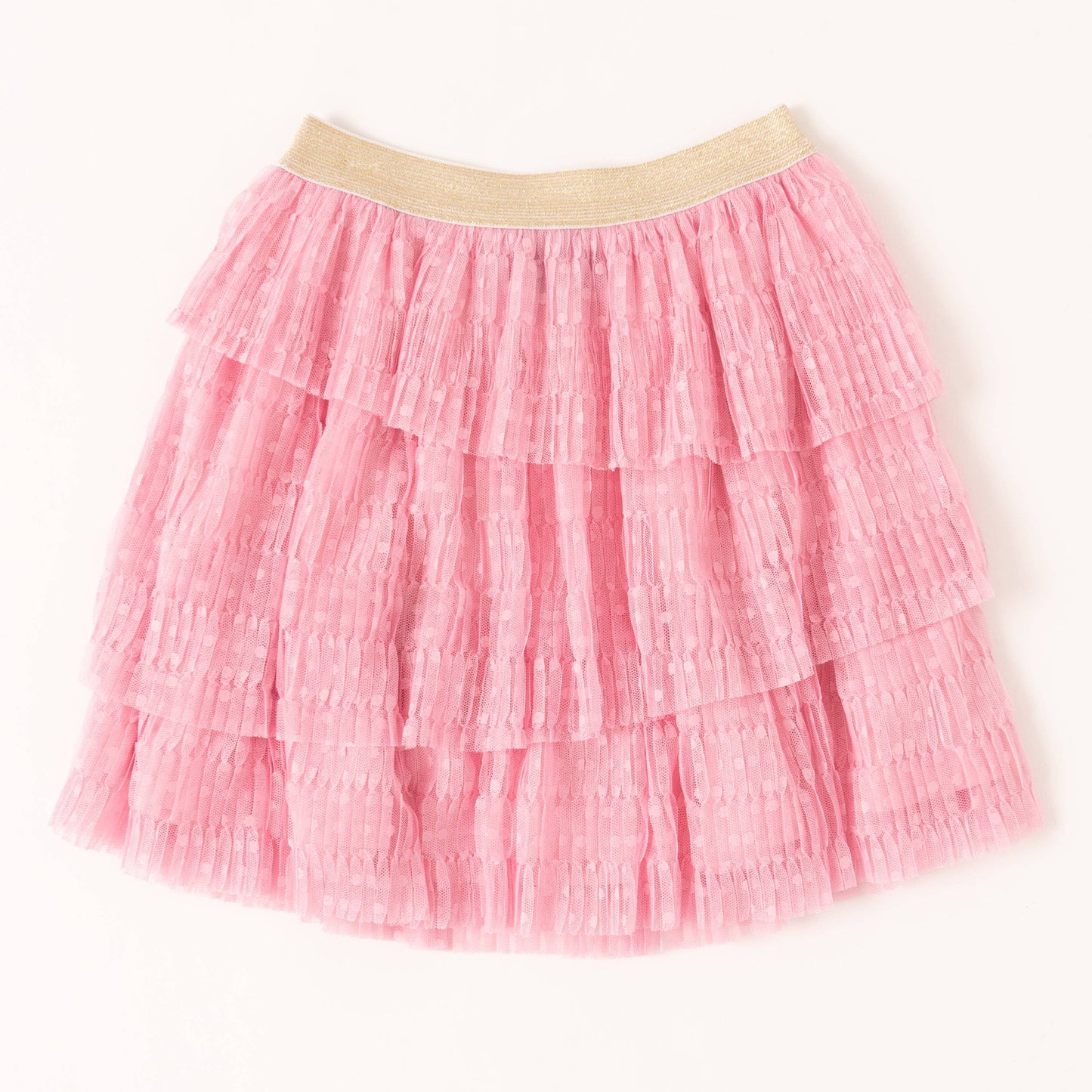 Prism Pink Pleated Swiss Dot Tiered Skirt