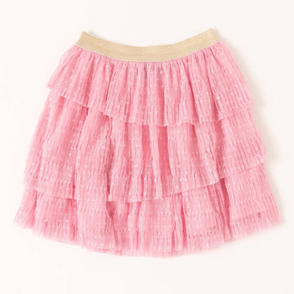 Prism Pink Pleated Swiss Dot Tiered Skirt