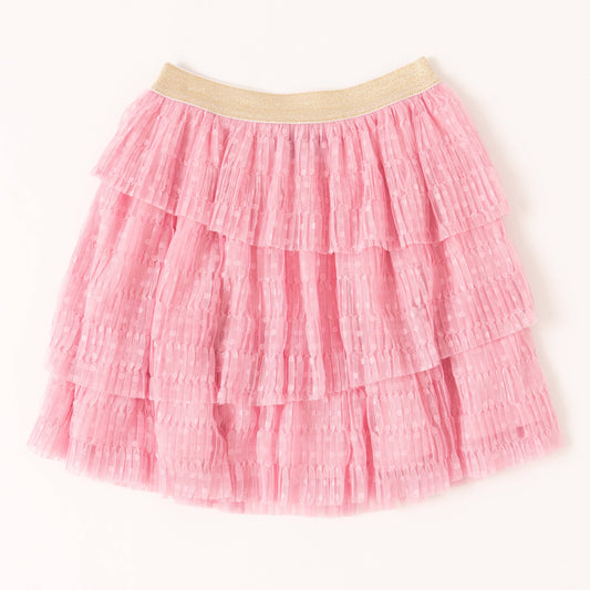 Prism Pink Pleated Swiss Dot Tiered Skirt