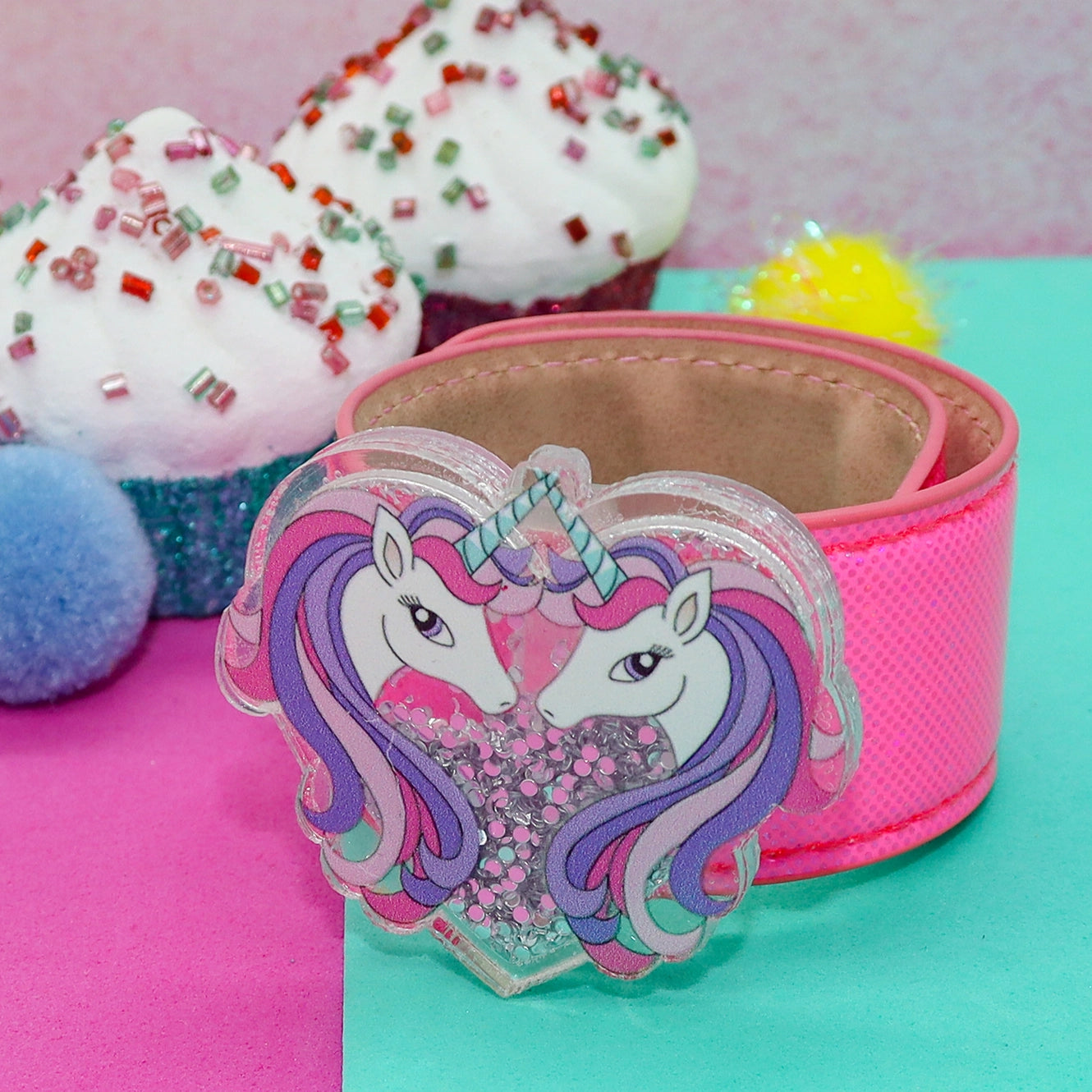 Hot Pink Glitter Shaker Unicorn Slap Bracelet