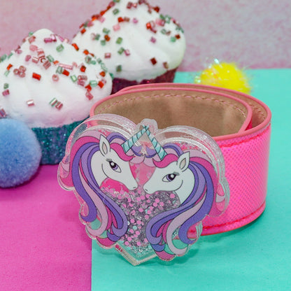 Hot Pink Glitter Shaker Unicorn Slap Bracelet