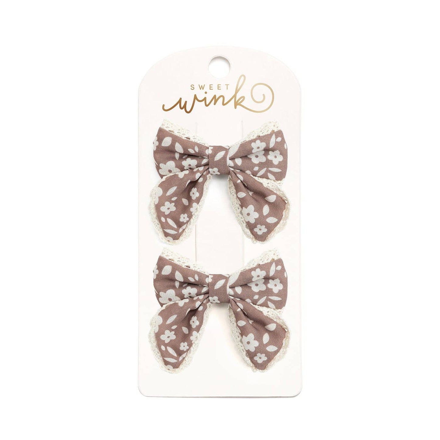Mocha Floral Lace Bow Clip Set