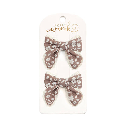Mocha Floral Lace Bow Clip Set