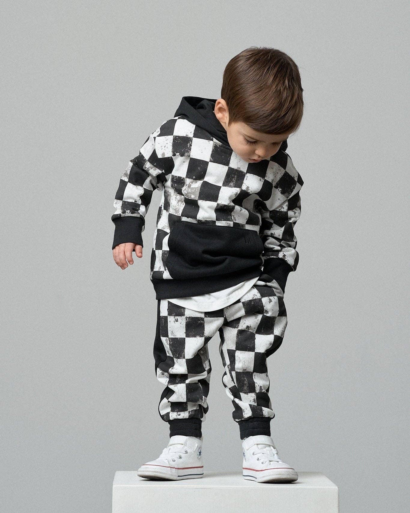 Black + White Checkered Sweatpants