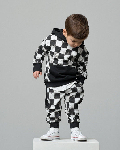 Black + White Checkered Sweatpants