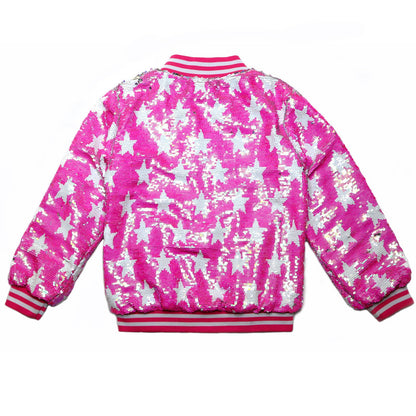 Hot Pink Star Sequin Bomber Jacket