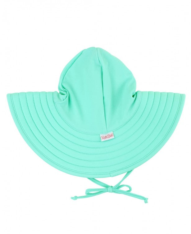 This ultra sweet swim hat has built in UPF 50+ sun protection to keep your baby extra safe from the sun's harmful rays. All sizes feature functional ties and can be styled two ways: tied under the chin to ensure a snug fit or tucked up through the brim and tied in the back in a fun bow!  UPF 50+ sun protective fabric. 