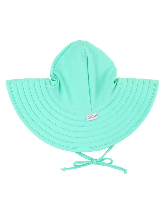 This ultra sweet swim hat has built in UPF 50+ sun protection to keep your baby extra safe from the sun's harmful rays. All sizes feature functional ties and can be styled two ways: tied under the chin to ensure a snug fit or tucked up through the brim and tied in the back in a fun bow!  UPF 50+ sun protective fabric. 