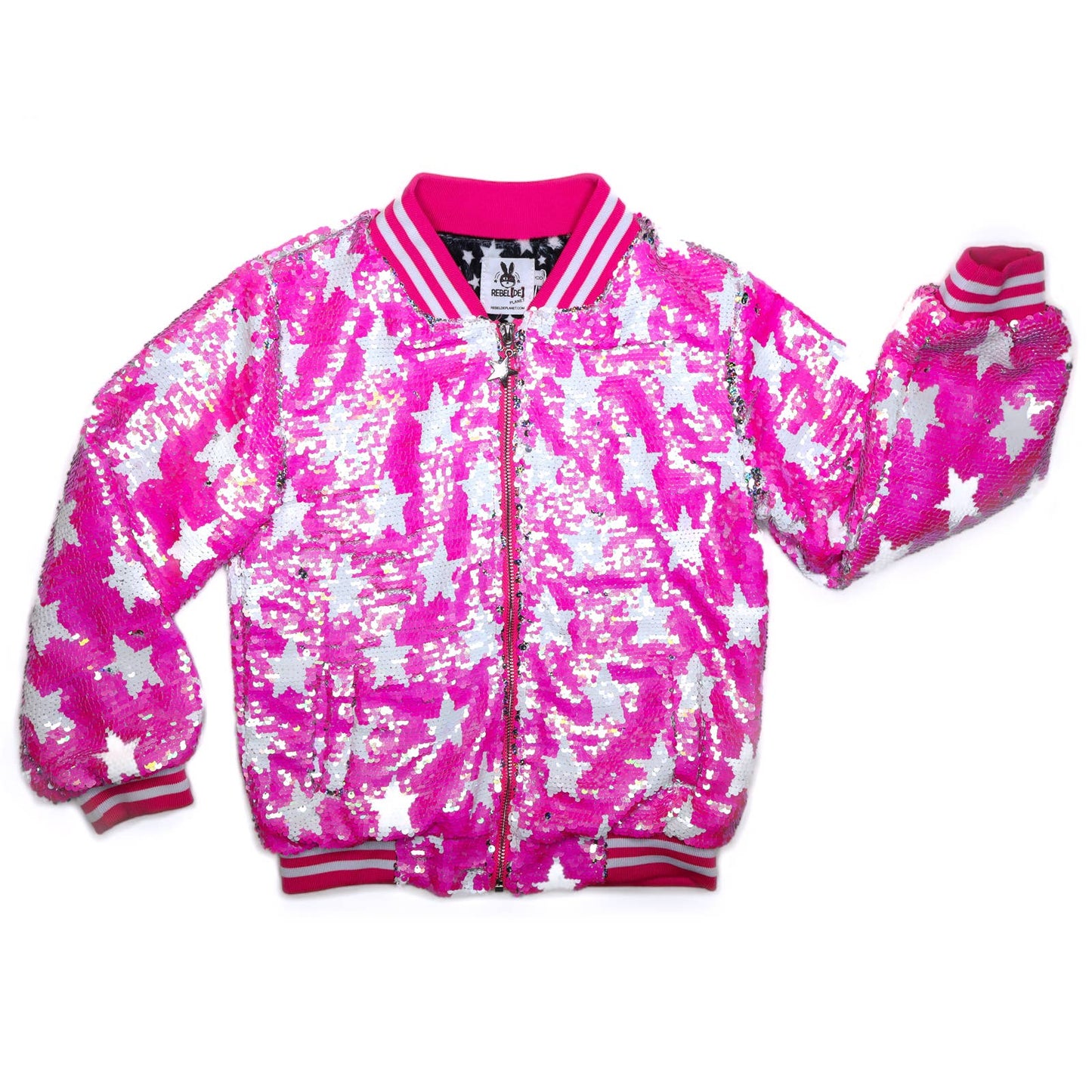 Hot Pink Star Sequin Bomber Jacket