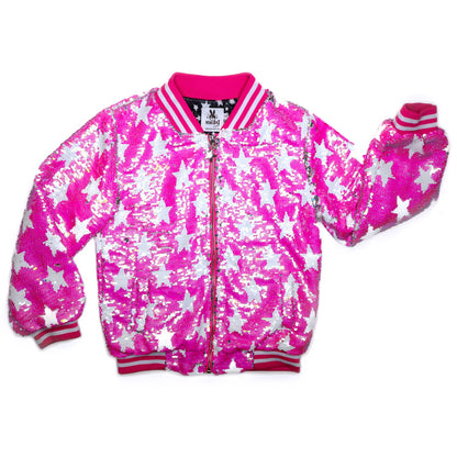 Hot Pink Star Sequin Bomber Jacket