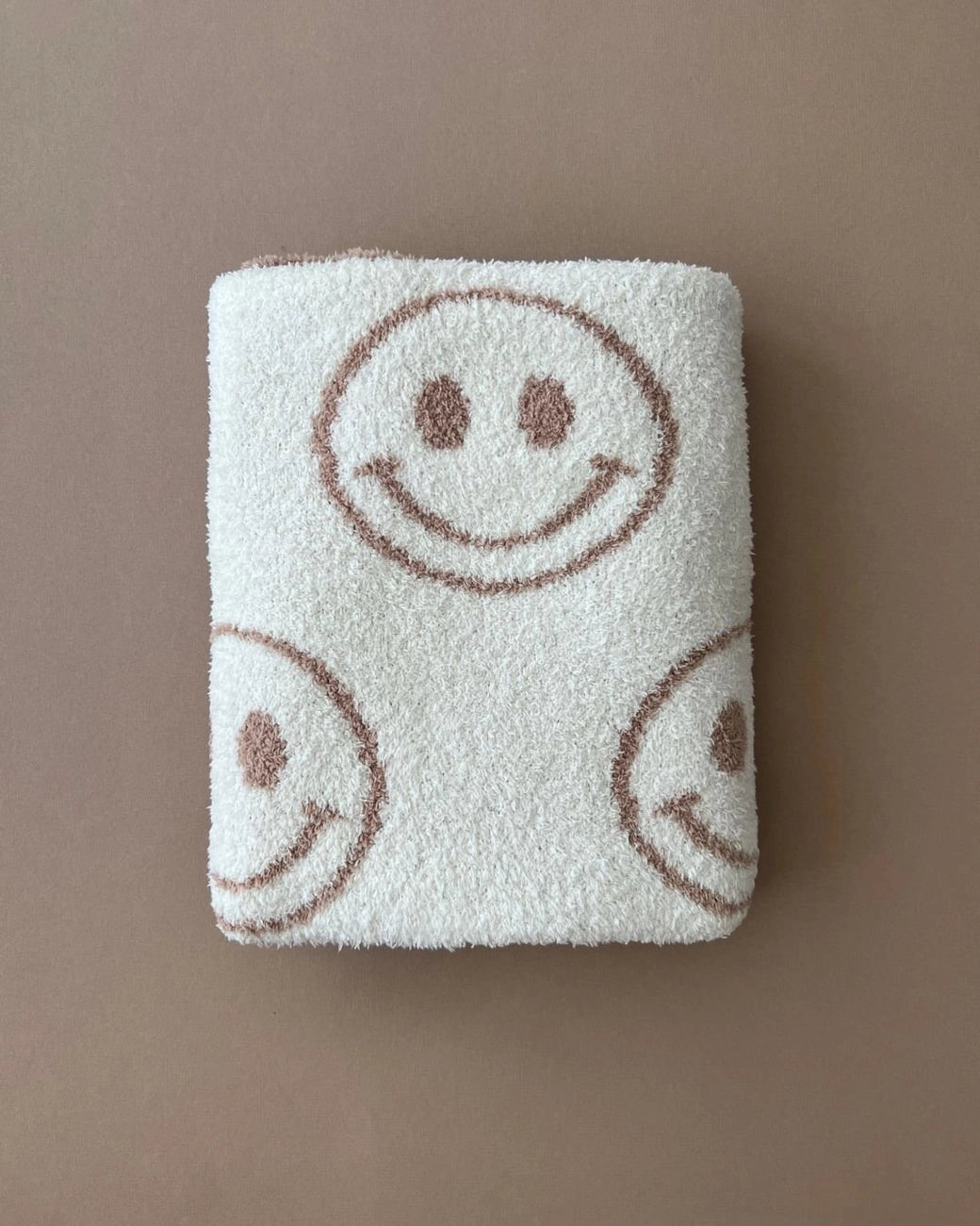 Latte Smiley Fuzzy Blanket