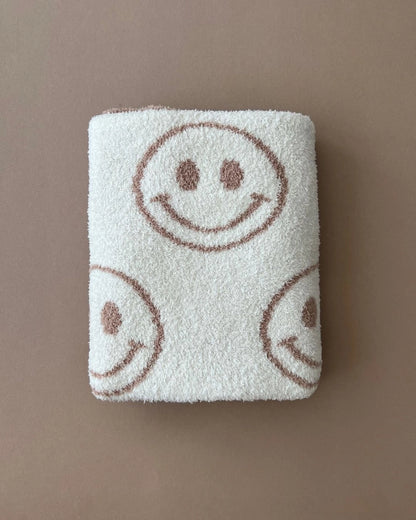 Latte Smiley Fuzzy Blanket