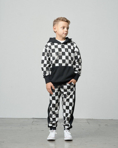 Black + White Checkered Hoodie