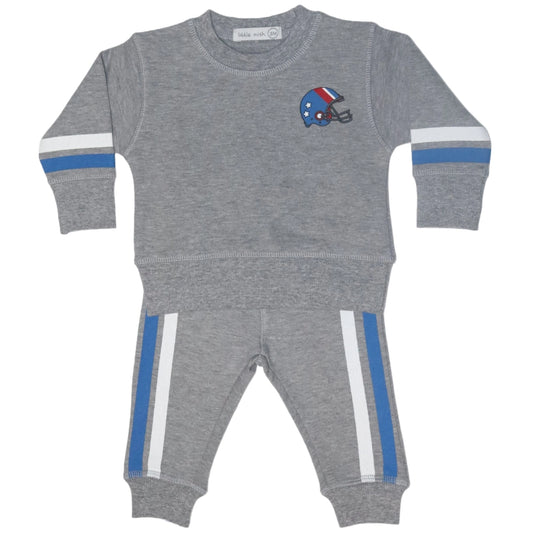 Be ready for kickoff in this Heather Grey Football Jogger Set! This seriously stylish set will get you into game mode with its football accent and striped detailing. You'll make the fashion 'touchdown' with this one!