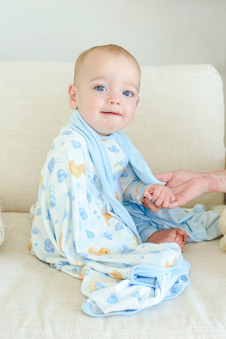Bubble Duckies Blue Convertible Bamboo Zip Romper