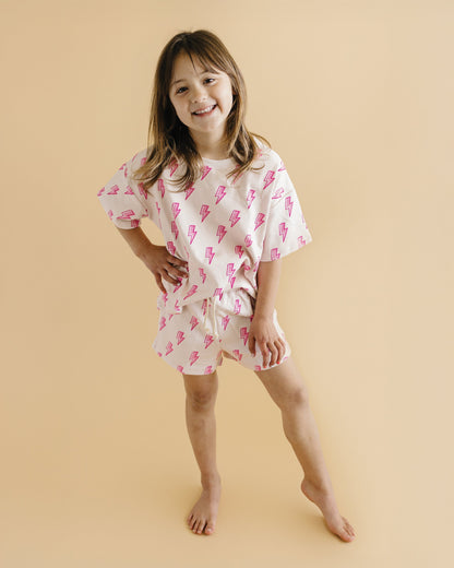 Pink Bolts Shorts Set