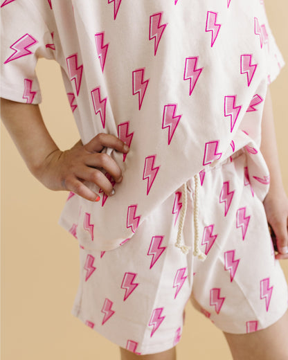 Pink Bolts Shorts Set