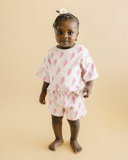 Pink Bolts Shorts Set
