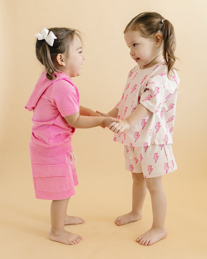 Pink Bolts Shorts Set