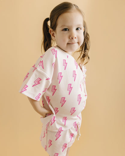 Pink Bolts Shorts Set