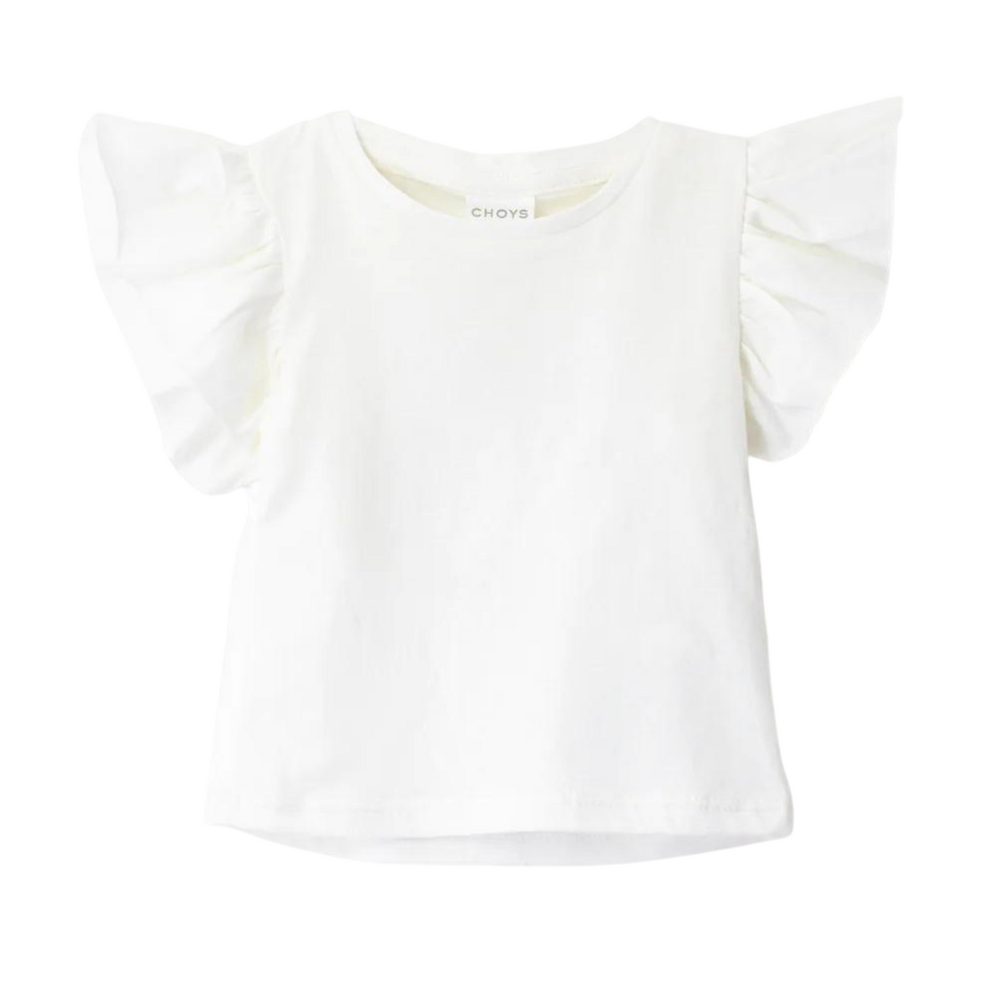 White Ruched Flutter Tee