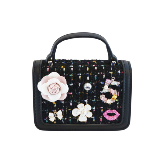 Black Floral and Charms Tweed Purse