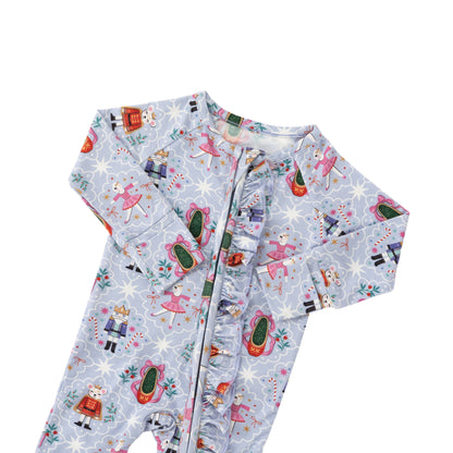 Sugar Plum Bamboo Ruffle Convertible Zip Footie